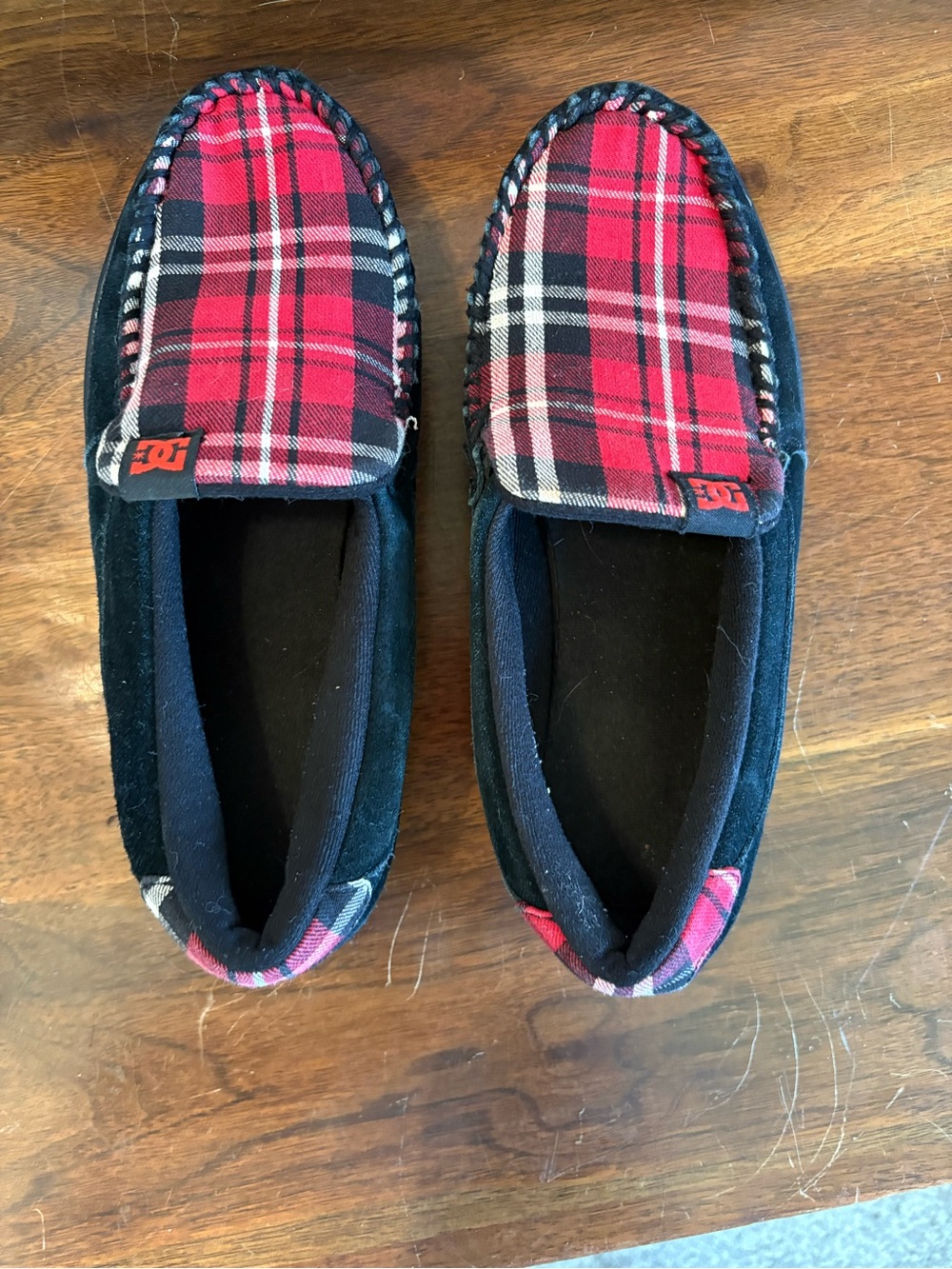 DC Red Plaid Slip-On Loafers with Black Trim